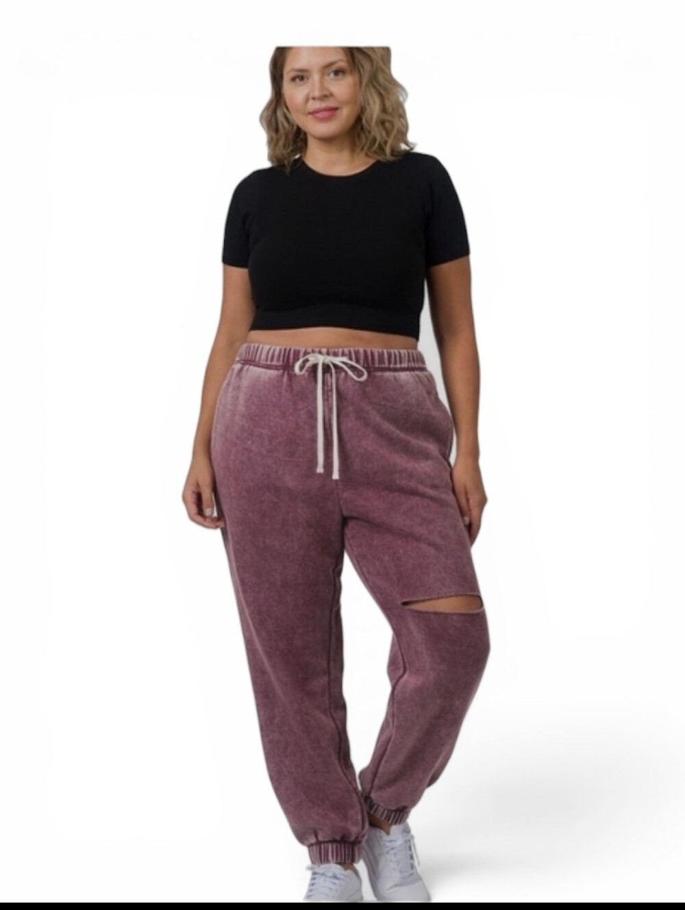 Zenana Outfitters Acid Wash Purple Fleece Lined Jogger Womens 1X Womens joggers - Picture 2 of 9
